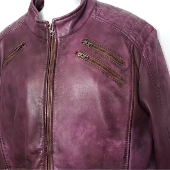 Pelle Lambskin Leather Jacket Coat Purple Wine Men's 4XL Moto - Picture 3 of 15